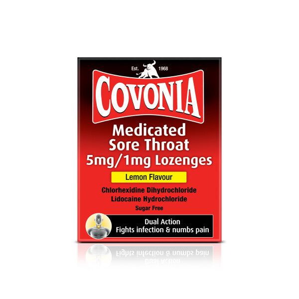 Covonia Medicated Sore Throat 5mg/1mg Lozenges Lemon Flavour - 36 Lozenges