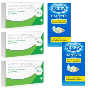 Allergy & Hayfever Relief Cetirizine and Optrex Allergy Eye Drops Bundle - 30 Tablets