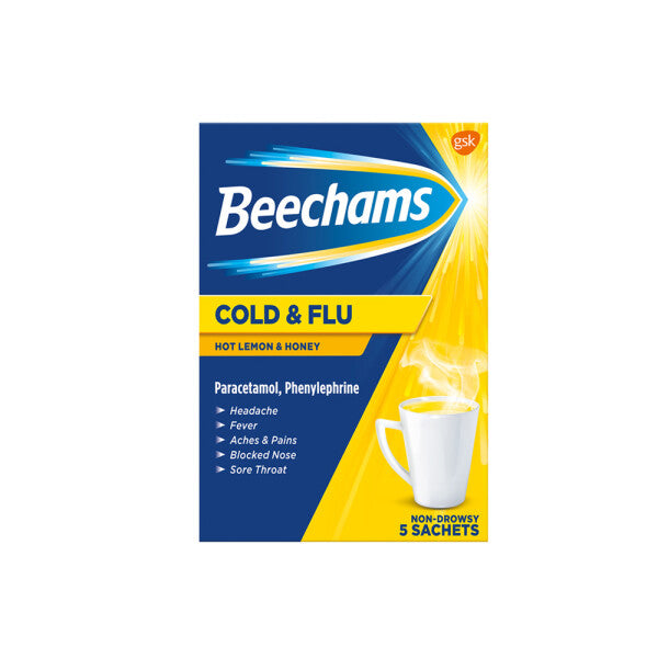 Beechams Cold & Flu Hot Lemon & Honey - 5 Sachets