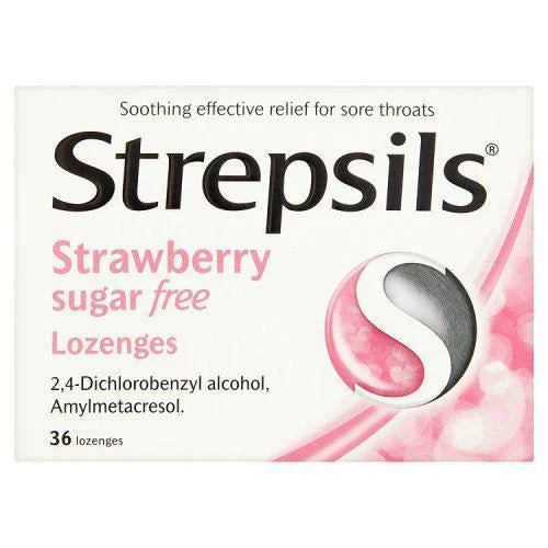 Strepsils Strawberry Sugar Free Lozenges 36 Lozenges