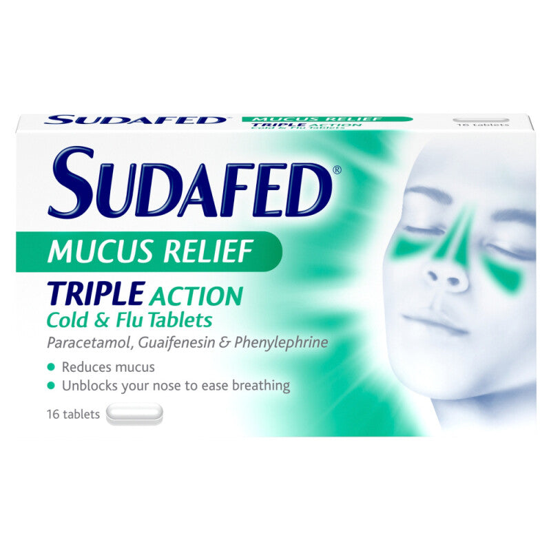 Sudafed Mucus Relief Triple Action Cold and Flu - 16 Tablets