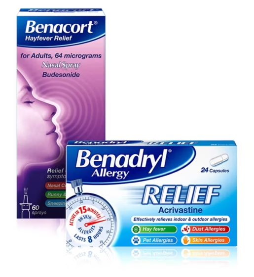 Benadryl Allergy Relief Bundle - Benadryl Allergy Relief 24 capsules and Benacort Allergy Relief Nasal Spray - 60 Sprays