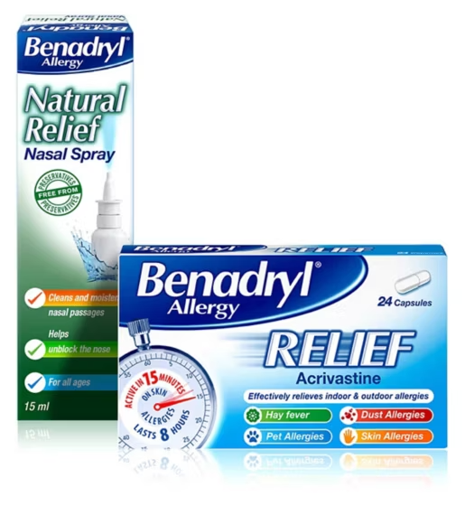 Benadryl Allergy Relief bundle - Benadryl Allergy Relief 24 capsules and Benadryl Natural Relief 15ml Nasal Spray